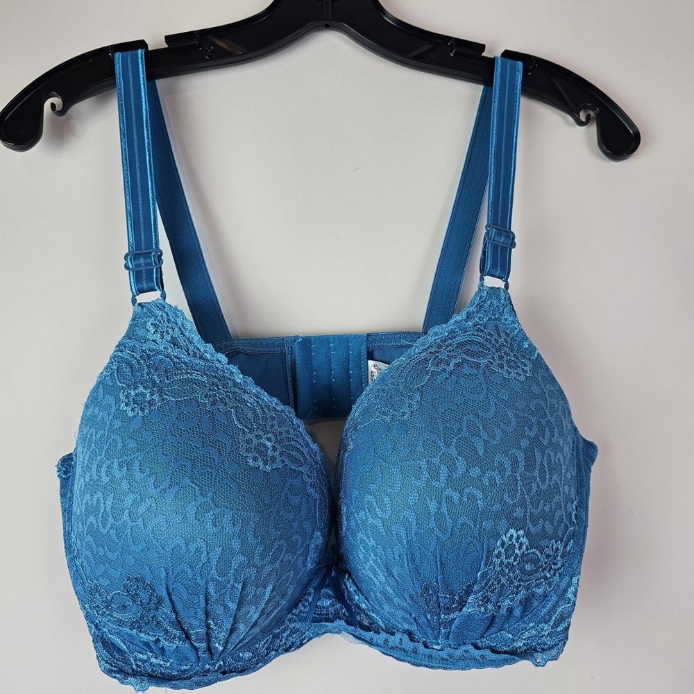 QUEEN Blue Lace Sexy Extra Padded Push UP Bra Sz 40DDD 40F Underwire